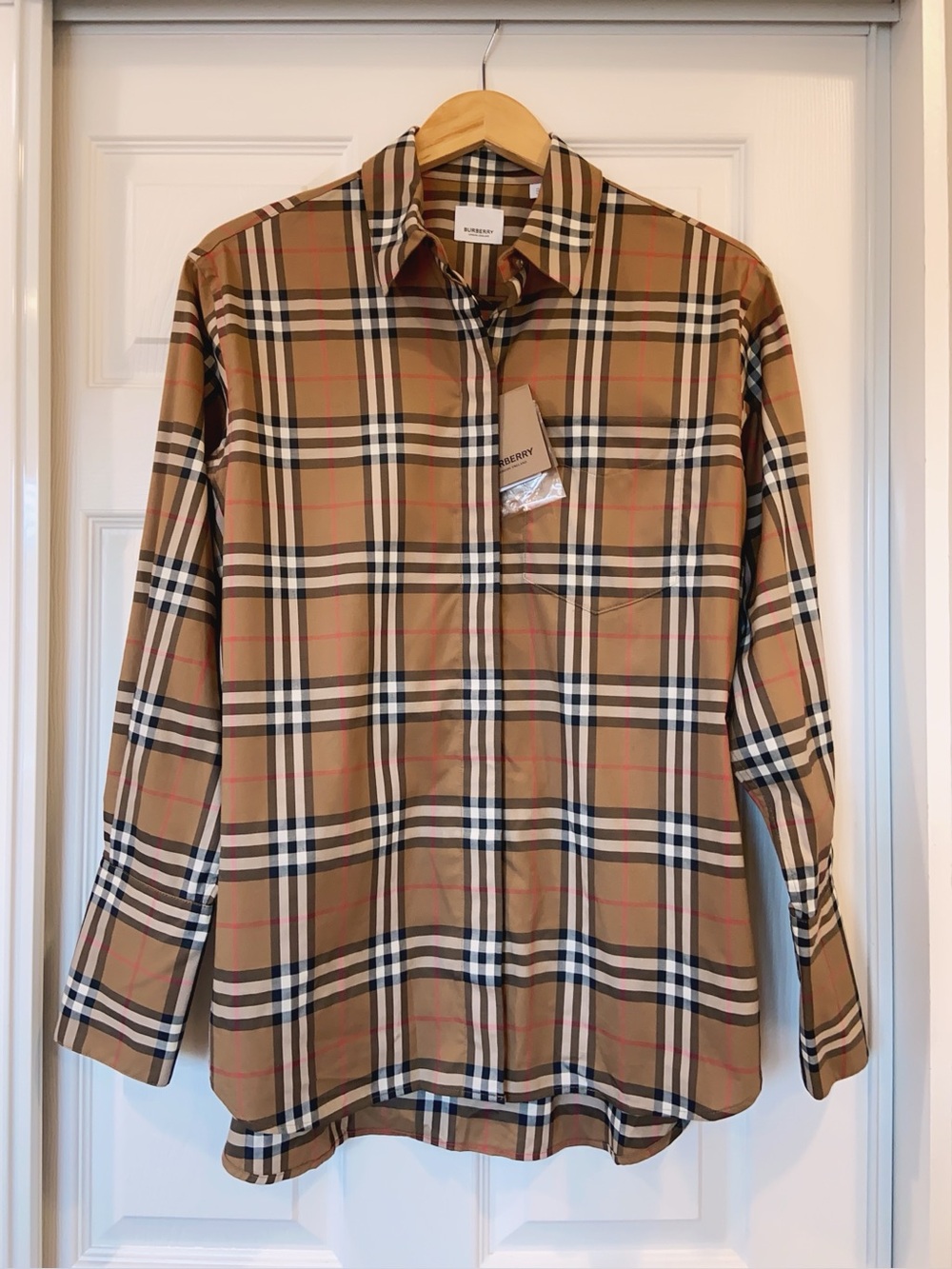 NWT Burberry Ivery Classic Check Plaid Cotton Shirt Size US4 - Picture 4 of 10